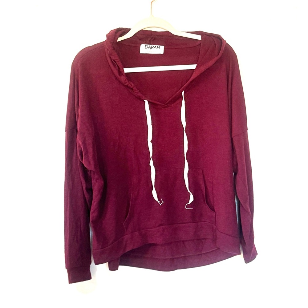 Darah Dahl Burgundy Cropped Oversized Hoodie Sweatshirt Lightweight M